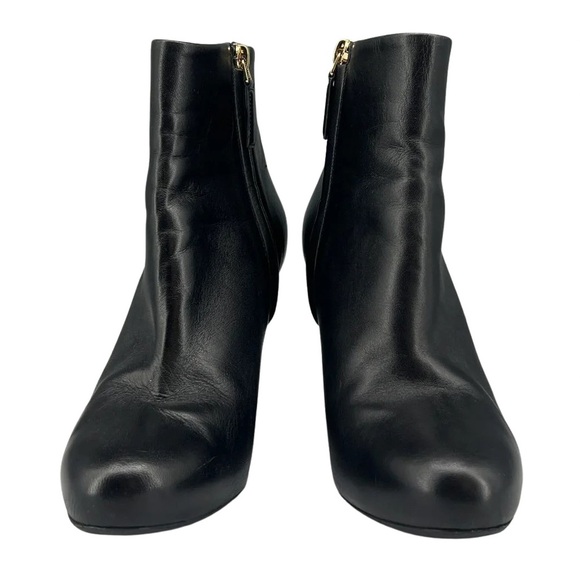 Chanel Black Lambskin Leather Wedge Ankle Boots Gold CC Trim - Picture 6 of 9